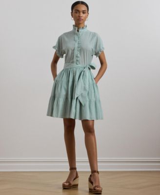 Lauren Ralph Lauren - Women's Striped Ruffle-Trim Voile Shirtdress