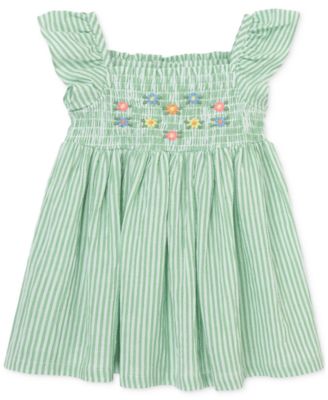 Little Me - Baby Girls Cotton Embroidered Sundress & Diaper Cover, 2 Piece Set