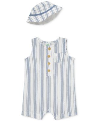 Little Me - Baby Boys 2-Pc. Gauze Stripe Romper & Bucket Hat Set