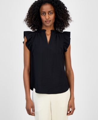 Anne Klein - Women's Sleeveless Textured Ruffle Blouse