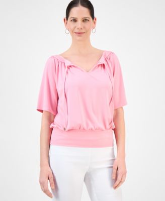 JM Collection - Women's Split-Neck Elbow-Sleeve Top, Exclusively at Macy's