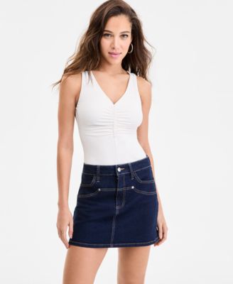 Bar III - Women's Ruched V-Neck Sleeveless Bodysuit