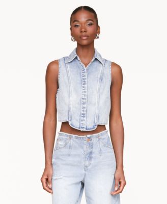 Avec Les Filles - Women's Sleeveless Tuxedo Denim Shirt