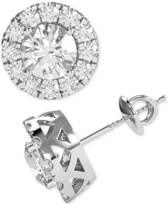 Macy's - Diamond Halo Screw Back Stud Earrings (2-1/2 ct. t.w.) in 14k White Gold