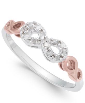 Macy's - Diamond Infinity Ring (1/10 ct. t.w.) in Sterling Silver and Rose Gold-Plate