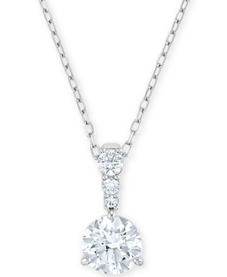 Swarovski - Silver-Tone Crystal Solitaire Pendant Necklace, 14-7/8" + 2" extender