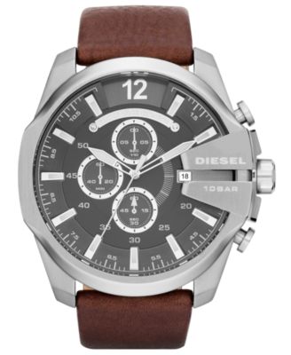 Diesel - Watch, Men's Chronograph Brown Leather Strap 51mm DZ4290