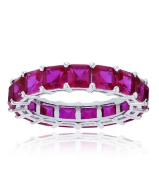 Macy's - Red Princess Cut Cubic Zirconia Eternity Band in Rhodium Plated Sterling Silver