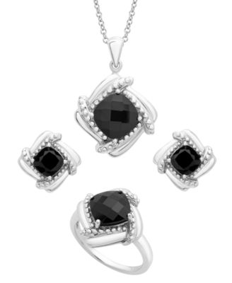 Macy's - Onyx Box Set (Pendant, Earrings & Ring) in Sterling Silver