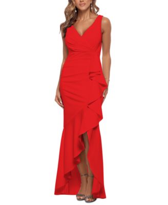 Betsy & Adam - Ruffled High-Low Gown