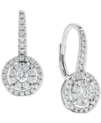 Macy's - Diamond Halo Cluster Drop Earrings (3/4 ct. t.w.) in 14k White Gold