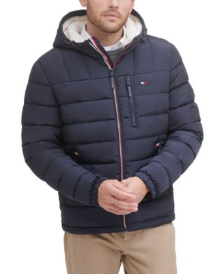 Tommy Hilfiger - Men's Fitted Midweight Sherpa Lined Hooded Water-Resistant Quilted Puffer Jacket