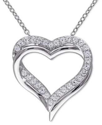 Macy's - Lab-Grown White Sapphire Heart 18" Pendant Necklace (5/8 ct. t.w.) in Sterling Silver
