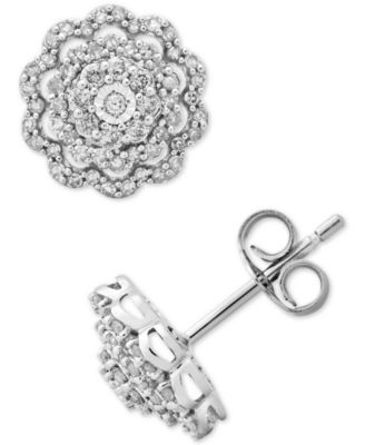 Macy's - Diamond Flower Cluster Stud Earrings (1/2 ct. t.w.) in 10k White Gold
