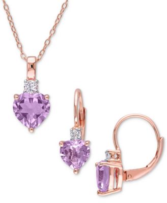 Macy's - 2-Pc. Set Pink Amethyst (3-1/2 ct. t.w.) & Lab-Grown White Sapphire (1/3 ct. t.w.) Heart Pendant Necklace & Matching Leverback Drop Earrings in Rose-Plated Sterling Silver