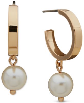 KARL LAGERFELD PARIS - Gold-Tone Imitation Pearl Charm Hoop Earrings