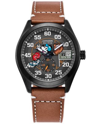Citizen - Men's Disney Mickey Mouse Brown Leather Strap Watch 43mm