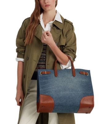 Lauren Ralph Lauren - Devyn Denim with Leather Trim Large Tote Bag