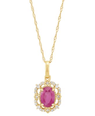 Macy's - Sapphire (1 ct. t.w.) & Diamond (1/10 ct. t.w.) Pendant 18" Necklace in 14k Yellow Gold (Also Available in Ruby & Emerald)