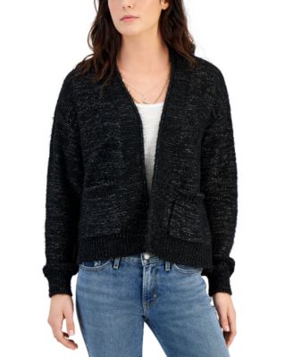 Hooked Up by IOT - Juniors' Open-Front Lurex Eyelash-Knit Cardigan