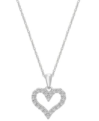Macy's - Diamond Open Heart Pendant Necklace (1/4 ct. t.w.), 18" + 2" extender