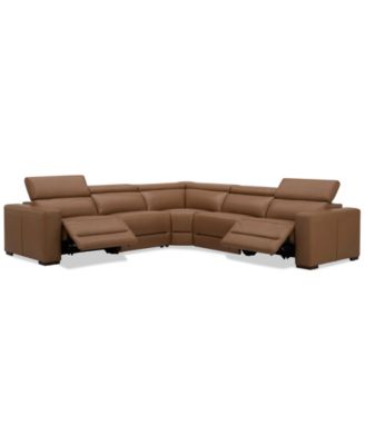Furniture - Nevio 124" 5-Pc. Leather Sectional with 2 Power Recliners and Headrests