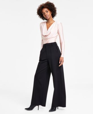 Bar III - Women's High-Leg Wide-Leg Seamed Ponte Pants