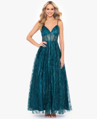 Blondie Nites - Juniors' Glitter-Mesh Lace-Up Dress