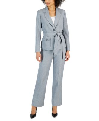 Le Suit - Women's Belted Safari Jacket and Kate Pants, Regular & Petite Sizes