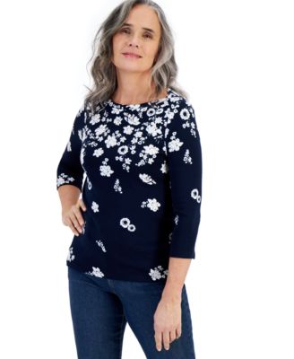Style & Co - Women's Floral-Print 3/4-Sleeve Cotton Top