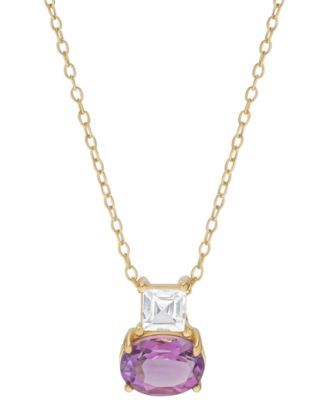 Macy's - Amethyst (1-1/4 ct. t.w.) & Lab-Grown White Sapphire (3/8 ct. t.w.) 18" Pendant Necklace in 14k Gold-Plated Sterling Silver