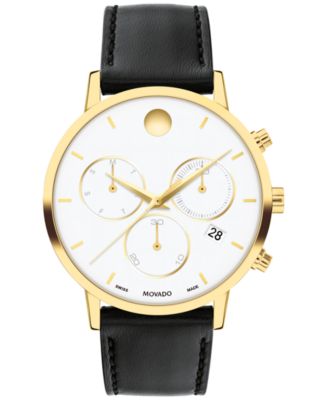 Movado - Men's Swiss Chronograph Museum Classic Black Leather Strap Watch 42mm