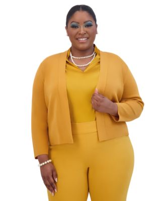 Kasper - Plus Size Collarless Open-Front Cardigan Jacket