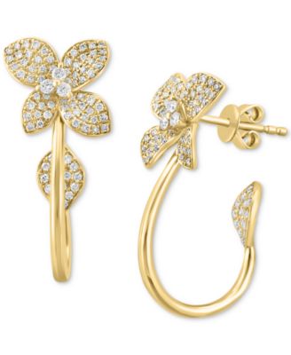 EFFY Collection - Diamond Flower Pav&eacute; Hoop Earrings (5/8 ct. t.w.) in 14k Gold