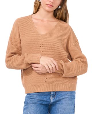 1.STATE - Women's V-Neck Diagonal-Stitch Long-Sleeve Sweater