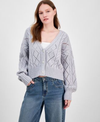 Hippie Rose - Juniors' Pointelle Cable-Knit Cardigan