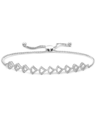 Macy's - Diamond Openwork Curved Link Bolo Bracelet (1/2 ct. t.w.) in 10k White Gold