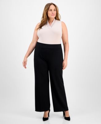 Anne Klein - Plus Size Pull-On Wide-Leg Crepe Pants