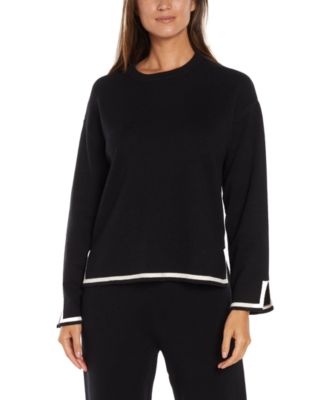 Three Dots - Women's Hazel Contrast-Trim Split-Cuff Sweater