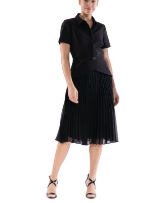 julia jordan - Women's Mixed-Media Pleated Midi Dress