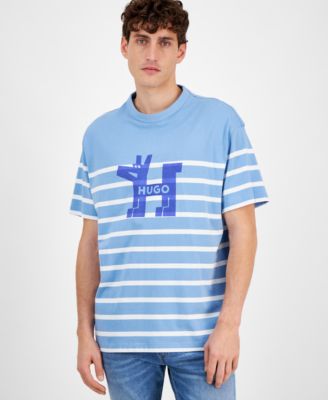 Hugo Boss - Men's Relaxed Fit Short Sleeve Striped Crewneck Logo T-Shirt