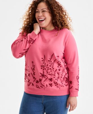 Style & Co - Plus Size Floral Fling Embroidered Fleece Sweatshirt