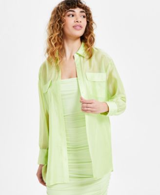Bar III - Women's Sheer Spread-Collar Button-Front Shirt