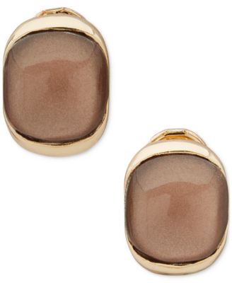 Anne Klein - Gold-Tone Stone Clip-On Button Earrings