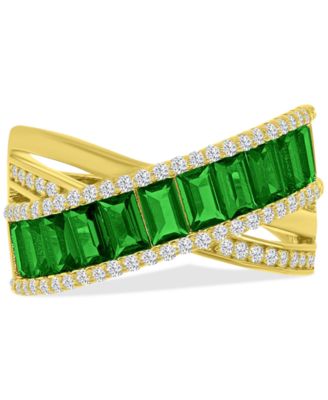 Macy's - Simulated Emerald Nano & Cubic Zirconia Crossover Statement Ring in 14k Gold-Plated Sterling Silver