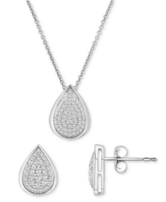 Macy's - 2-Pc. Set Diamond Teardrop Pendant Necklace & Earrings (1/2 ct. t.w.) in Sterling Silver
