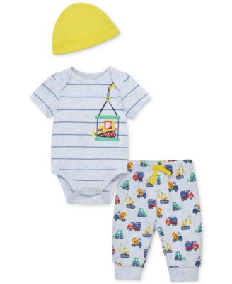 Little Me - Baby Boys Construction Cotton Bodysuit, Hat & Pants, 3 Piece Set