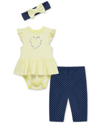 Little Me - Baby Girls Cotton Daisy Skirted Bodysuit, Leggings & Headband, 3 Piece Set