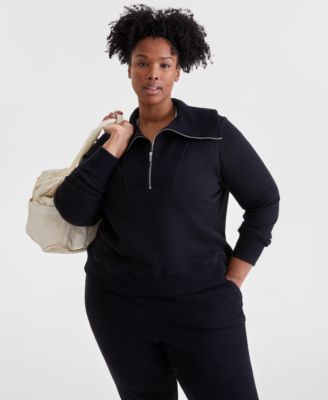 ID Ideology - Plus Size Shawl-Collar Quarter-Zip Top