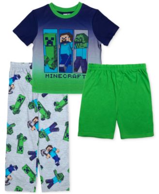 Minecraft - Big Boys Short-Sleeve Top, Shorts & Pants Pajamas, 3 Piece Set